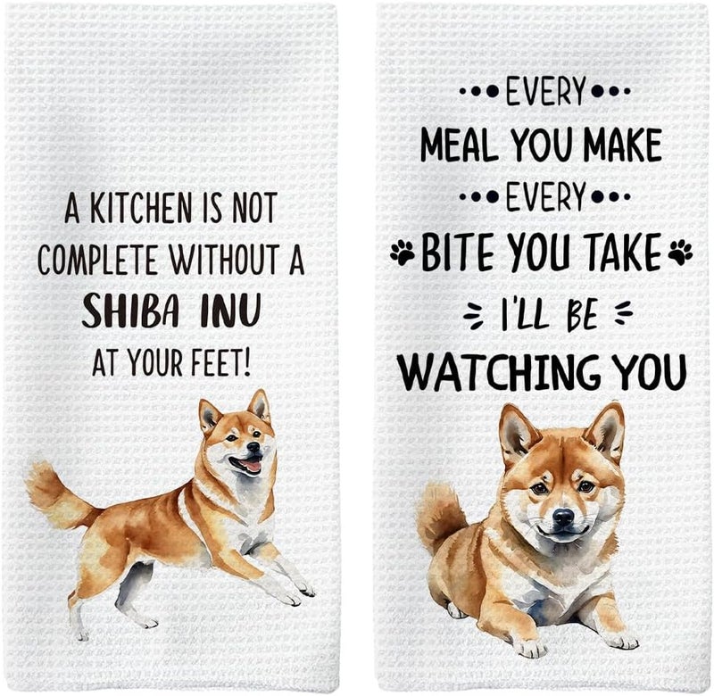 Tzhim Shiba Inu Kitchen Towels Set of 2, Shiba Inu Gifts, Shiba Inu Dog Decorative Hand Towels, Shiba Inu Dog Dishcloths Dish Towels Tea Towels for Kitchen, Dog Bathroom Kitchen Decor, 16x24inch - Image 1